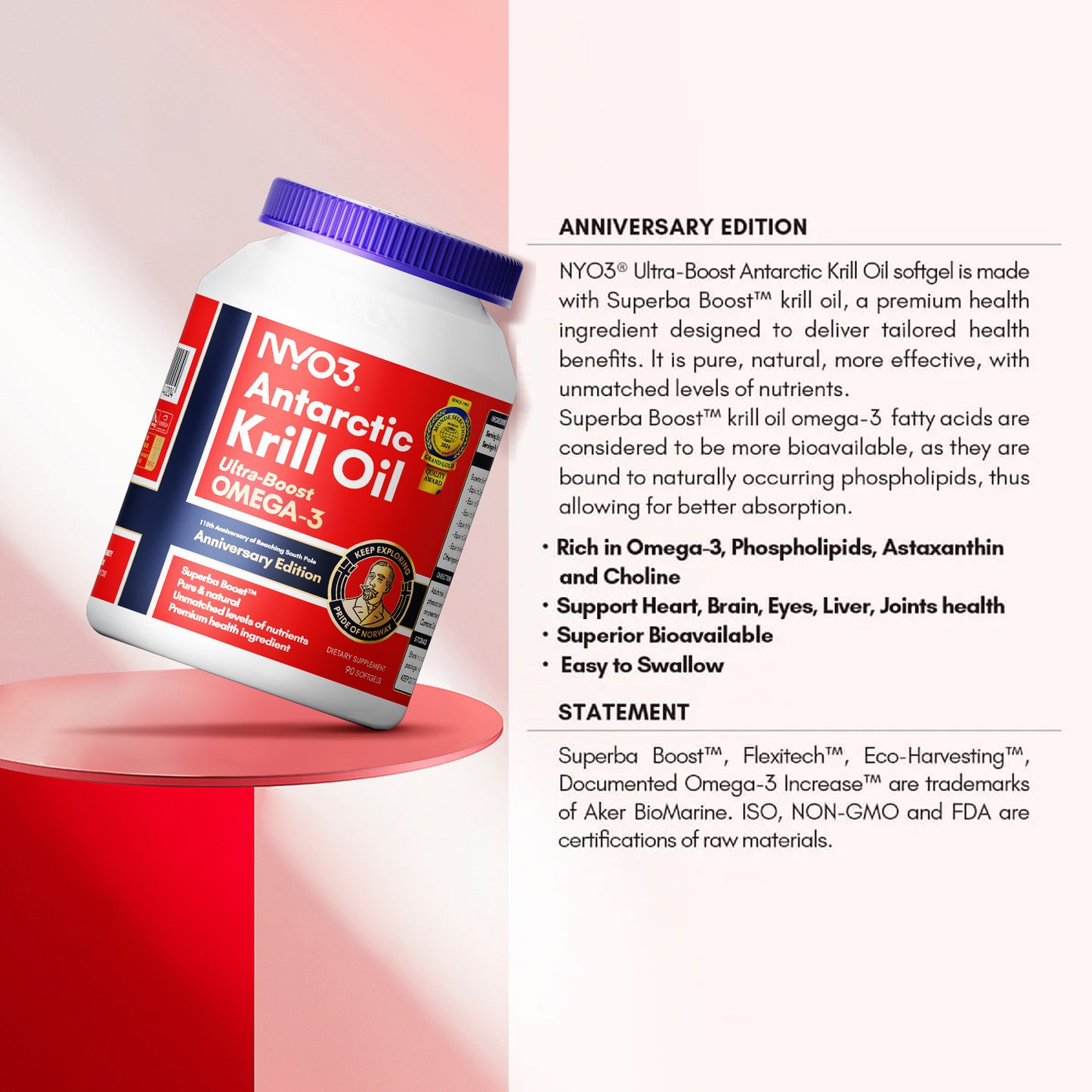 NYO3® Antarctic Krill Oil Amundsen Omega 3 Softgels. 90ct