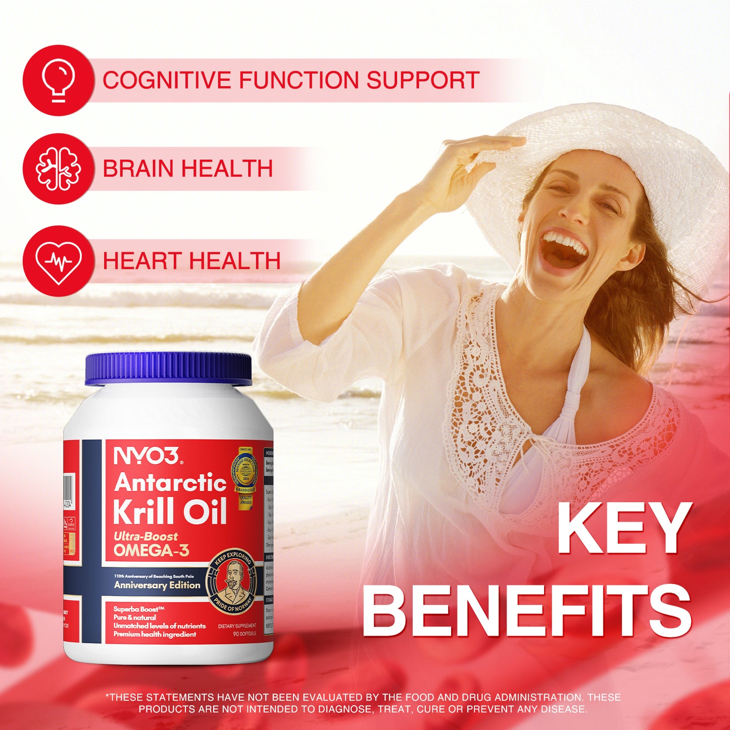 NYO3® Antarctic Krill Oil Amundsen Omega 3 Softgels. 90ct