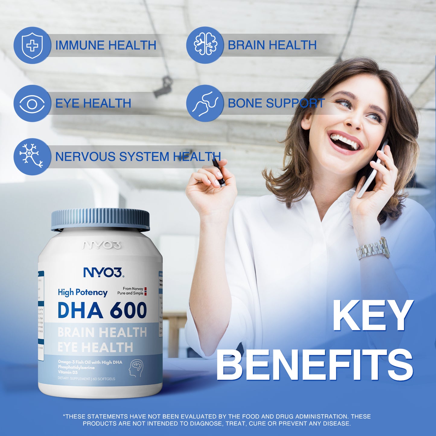NYO3® High Potency DHA 600 Fish Oil Softgels 1000mg