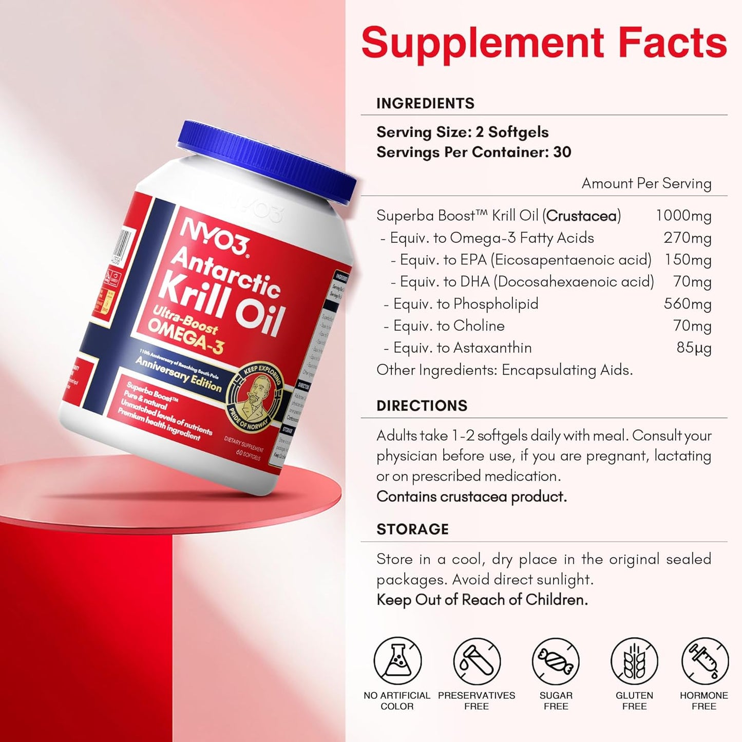 NYO3® Antarctic Krill Oil Amundsen Omega 3 Softgels. 60ct