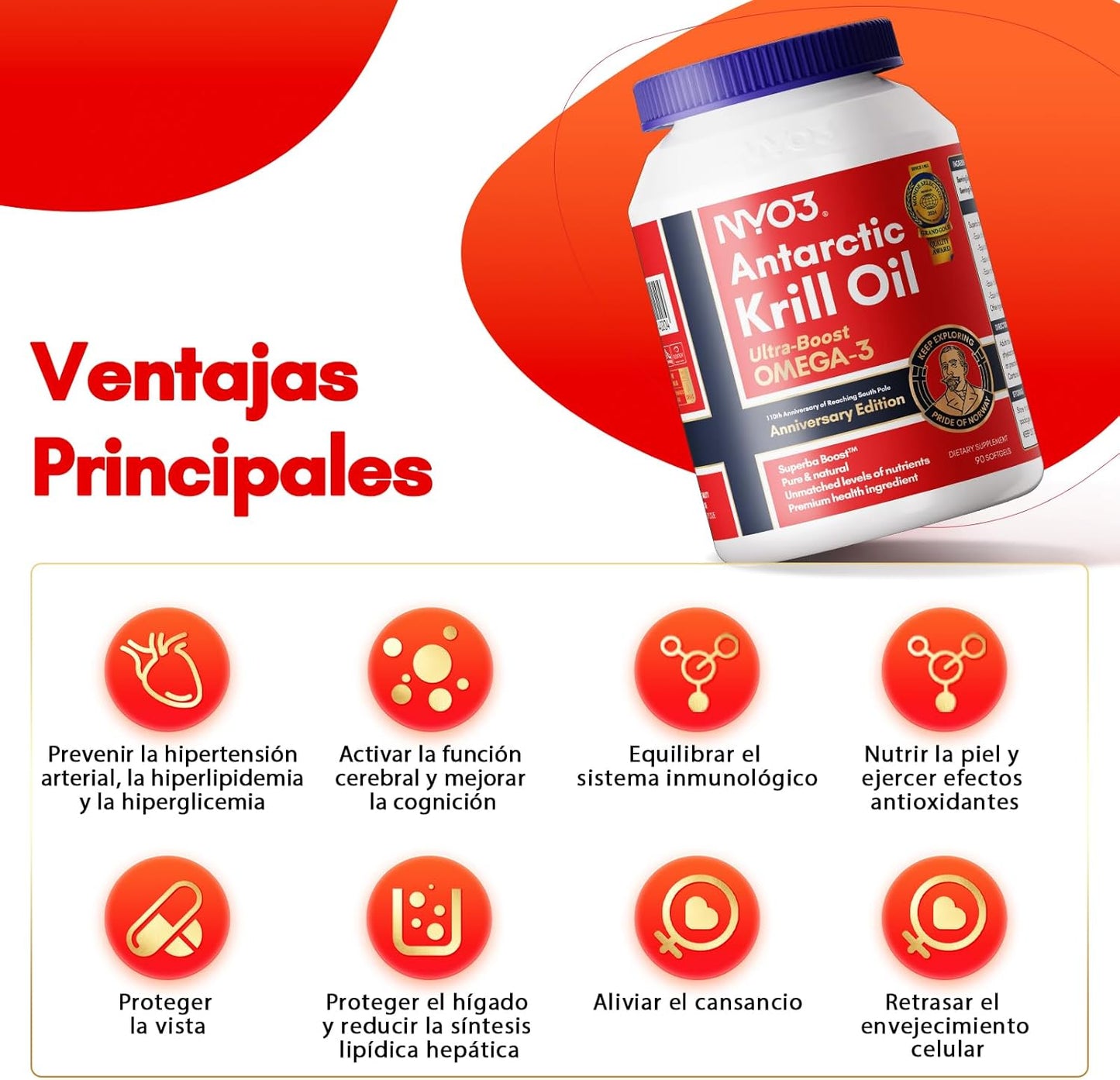 NYO3® Antarctic Krill Oil Amundsen Omega 3 Softgels. 60ct