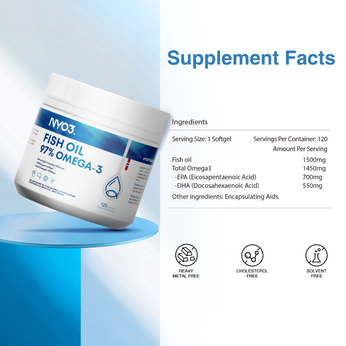 NYO3® 97% Omega 3 Fish Oil Softgels