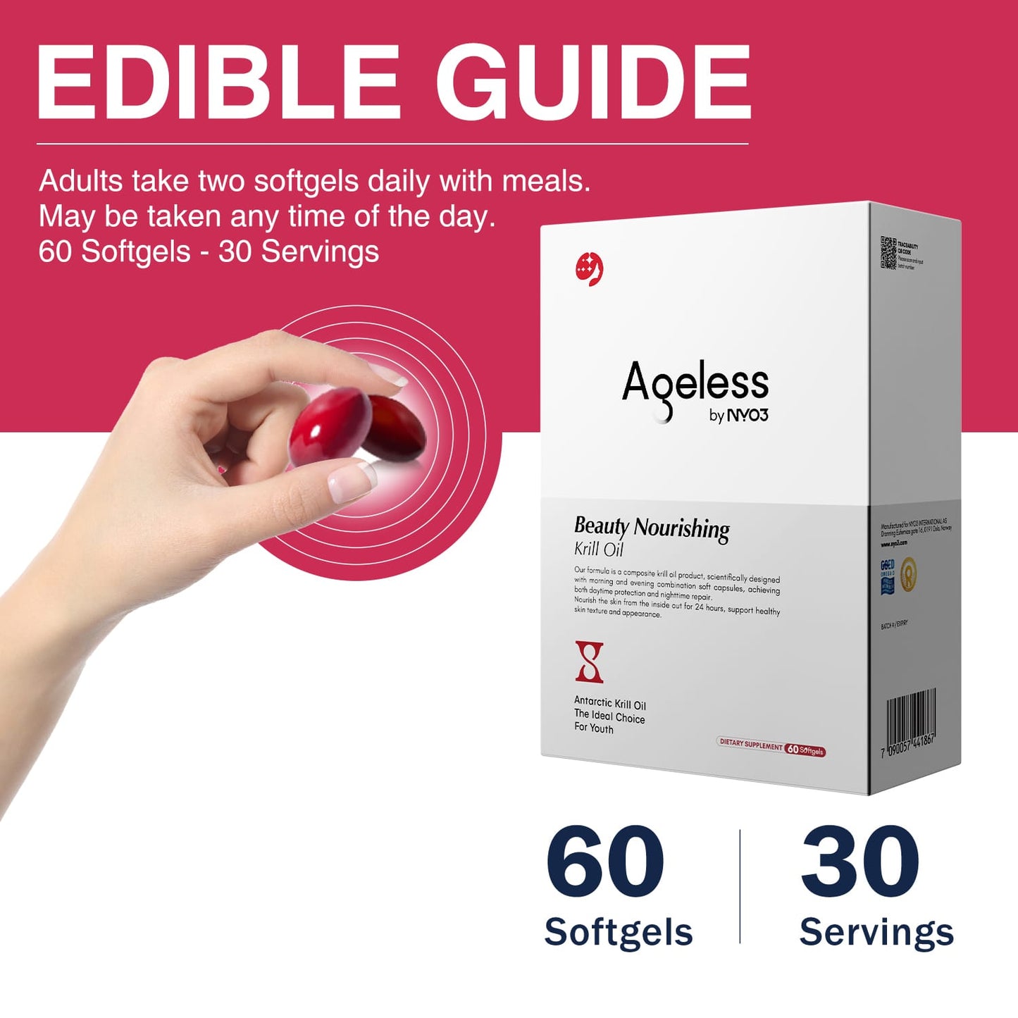 NYO3® Ageless Beauty Nourishing Krill Oil Softgels