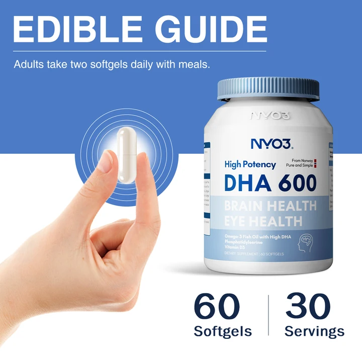 NYO3® High Potency DHA 600 Fish Oil Softgels 1000mg