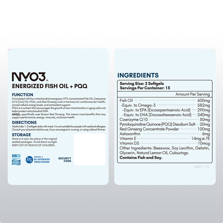 NYO3® Energized Fish Oil + PQQ Softgels 30ct.(sold out)