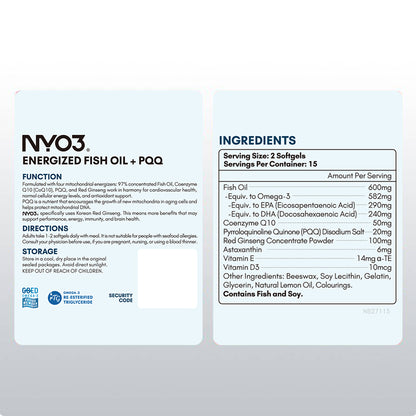 NYO3® Energized Fish Oil + PQQ Softgels 30ct.(sold out)