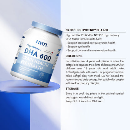 NYO3® High Potency DHA 600 Fish Oil Softgels 1000mg