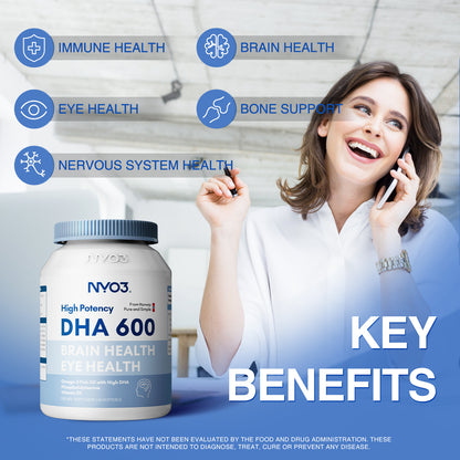 NYO3® High Potency DHA 600 Fish Oil Softgels 1000mg