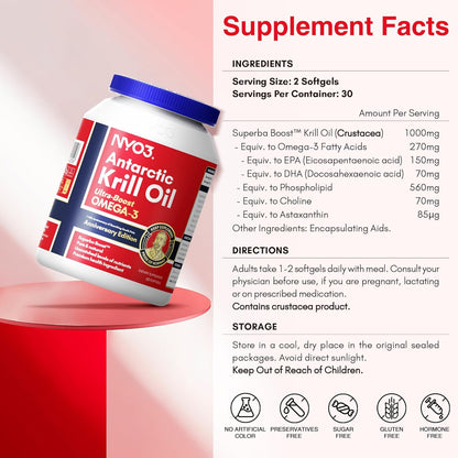 NYO3® Antarctic Krill Oil Amundsen Omega 3 Softgels. 60ct