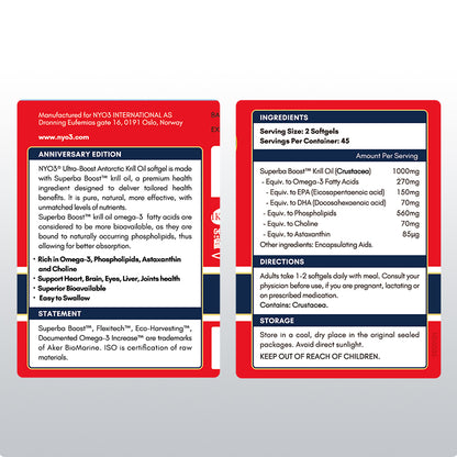 NYO3® Antarctic Krill Oil Amundsen Omega 3 Softgels. 90ct