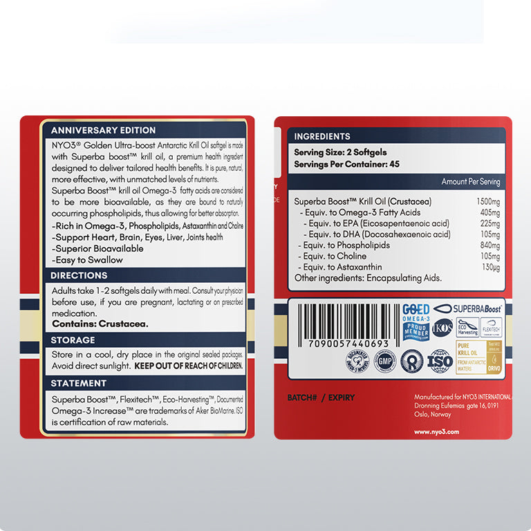 NYO3® Golden Ultra-boost Antarctic Krill Oil 750mg, 90ct.