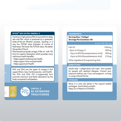 NYO3® 85% Ultra Omega-3 Fish Oil Softgels(Buy More, Save More)