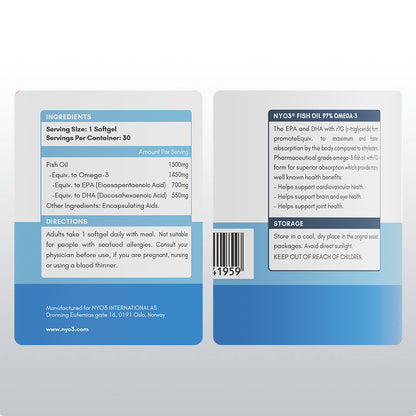 NYO3® 97% Omega 3 Fish Oil Softgels, 30ct.(sold out)