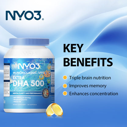 NYO3® MUNCH CLASSIC 1892 EXTRA DHA 500 Fish Oil Softgels,120ct(sold out)